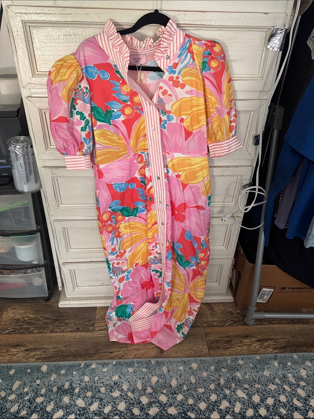 entro Pink Floral Button-Front Maxi Dress with Yellow Accents